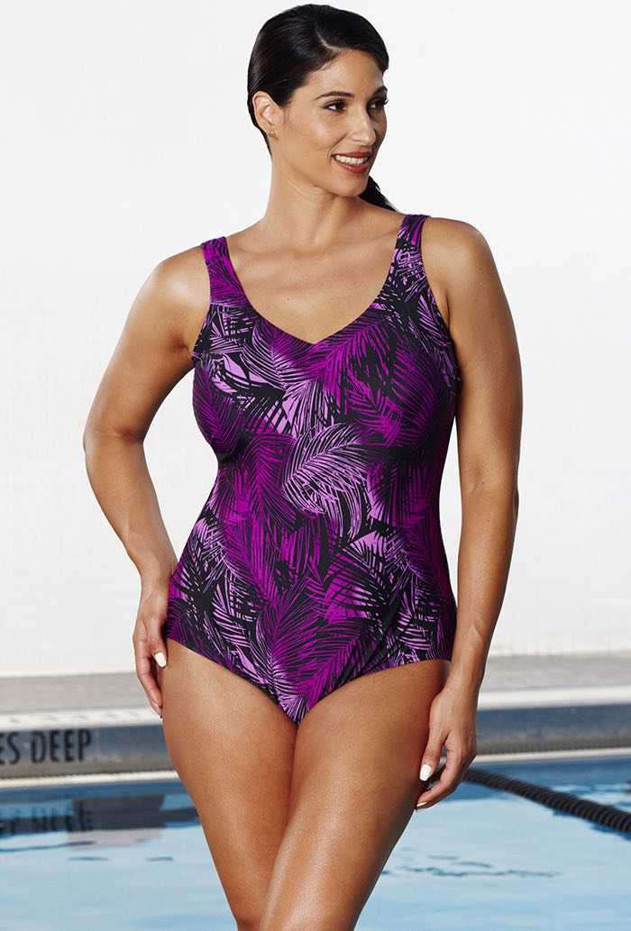 Chlorine Resistant Berry Palm V-Neck Swimsuit