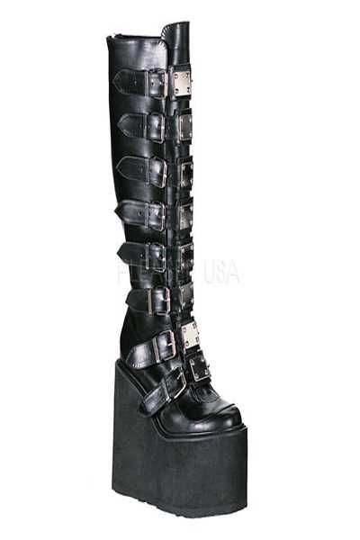 Black Faux Leather Platform Boots