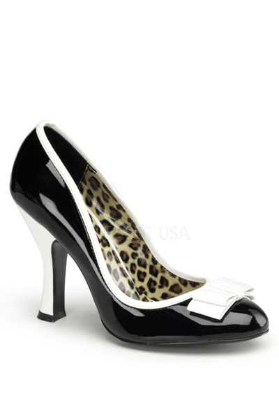 Black White Faux Leather Bow Accent Pump High Heels