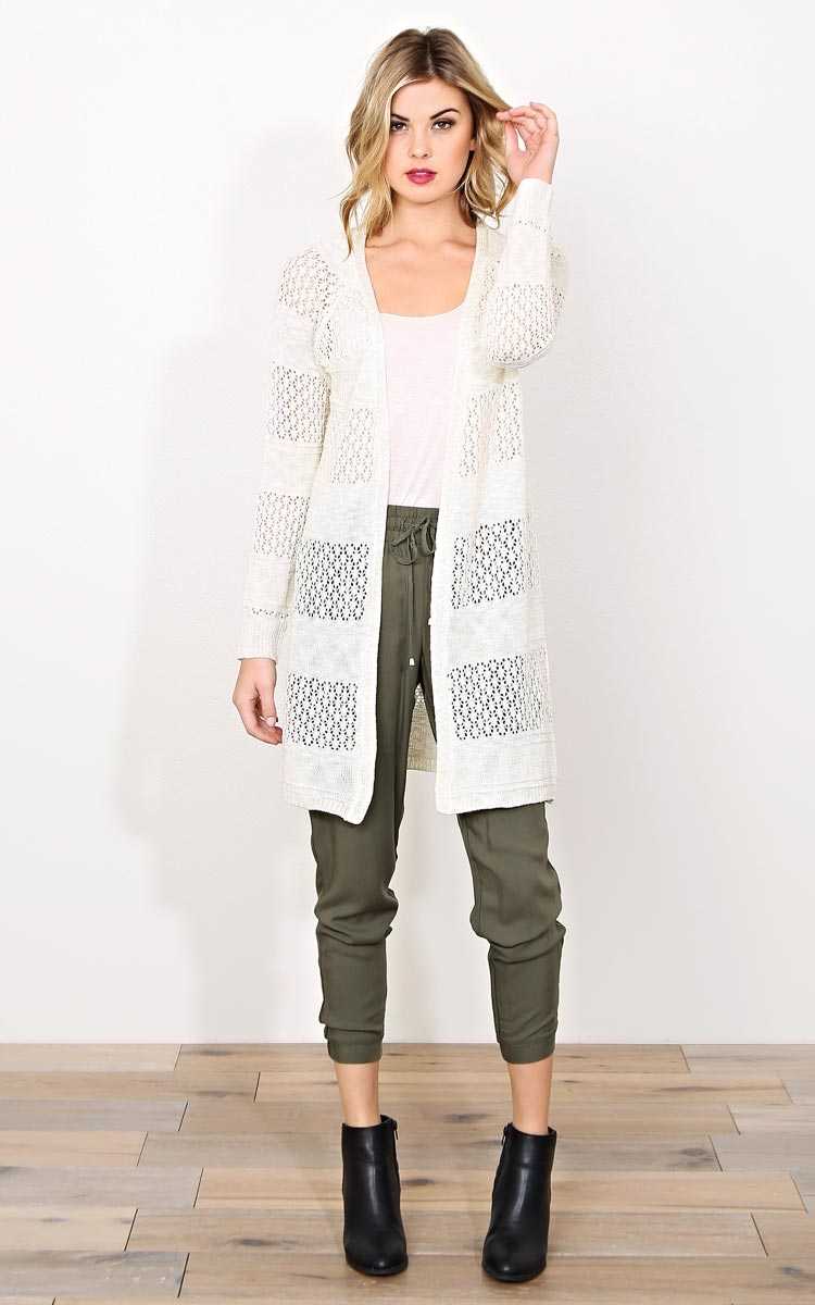 Hannah Mixed Media Eyelet Duster - MED - Ivry/Natrl in Size Medium by Styles For Less