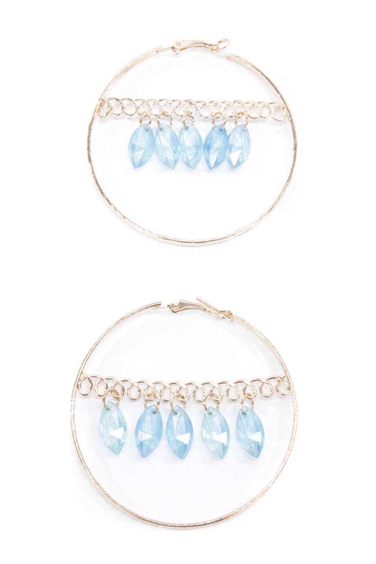Aqua Gold Hoop Dangling Beads Earrings Earrings