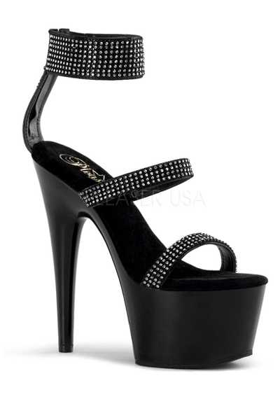 Black Rhinestone Strappy Platform High Heels
