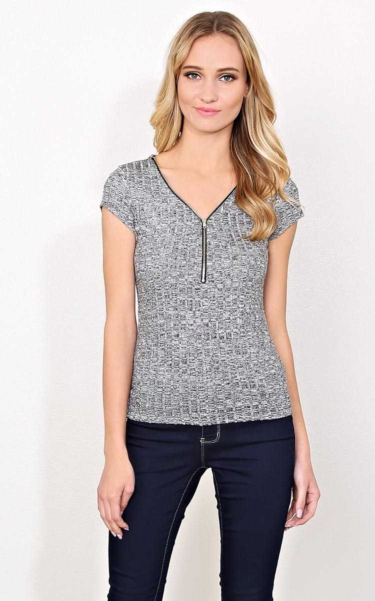 Christiana Zipper Knit Top - - Black Combo in Size by Styles For Less