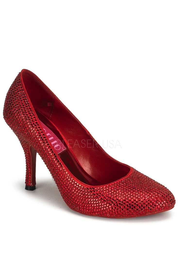 Red Rhinestone Single Sole Pump High Heels Fabric