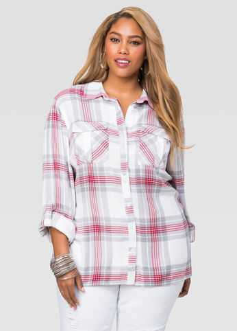 Plaid Hi-Lo Boyfriend Shirt