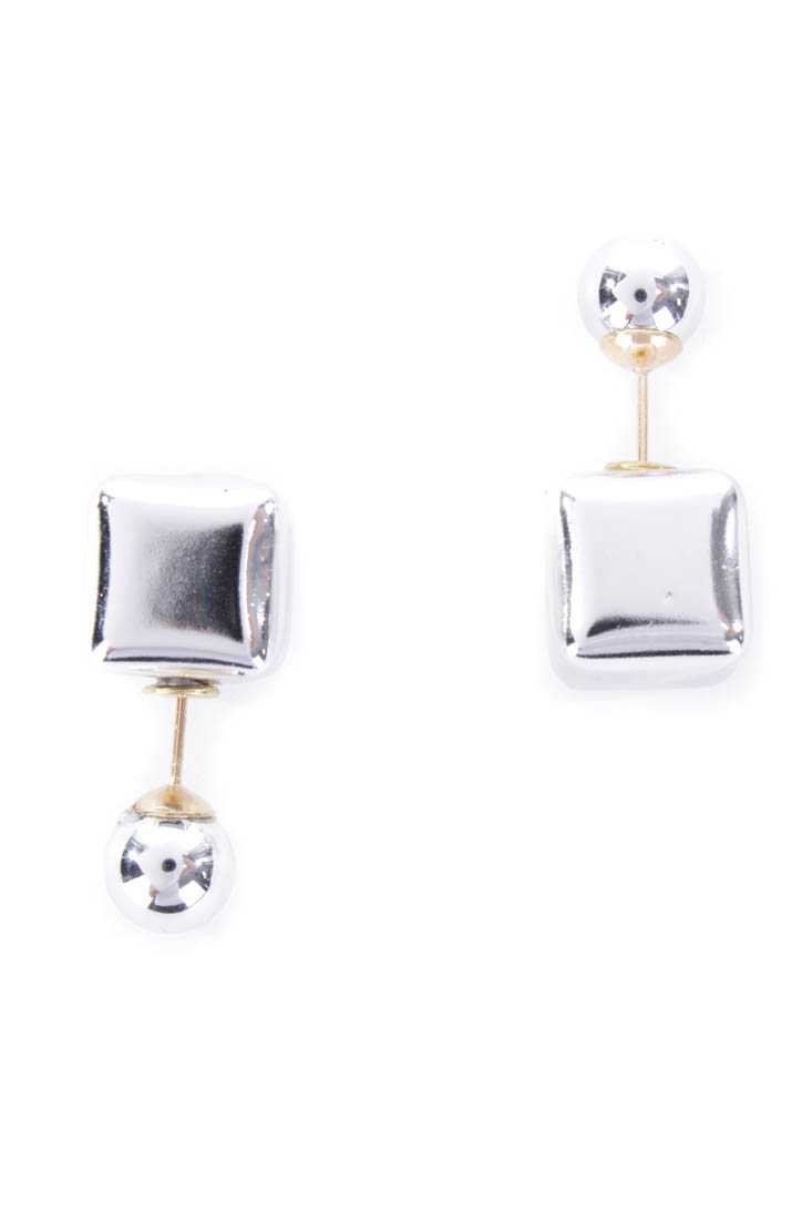 Silver Cube Beaded Earrings