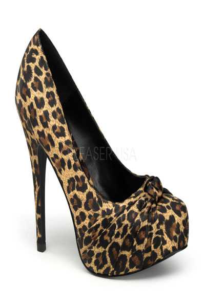 Tan Leopard Faux Satin Knotted Front High Heels