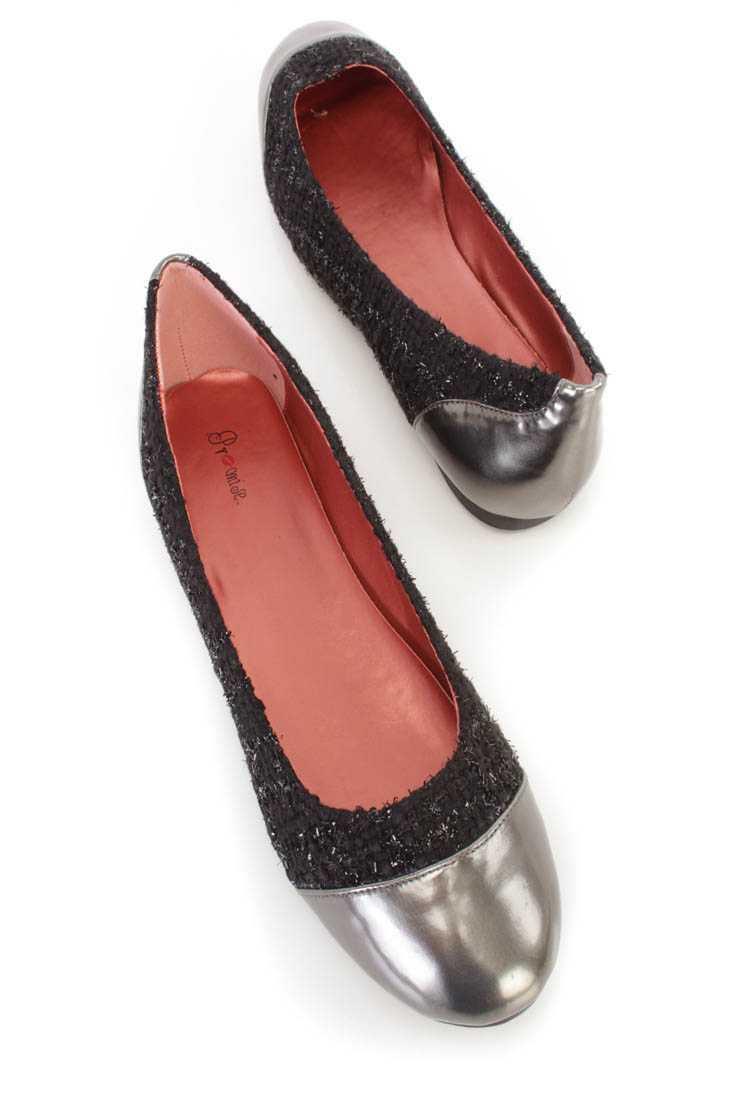 Black Metallic Trim Tweed Flats Fabric