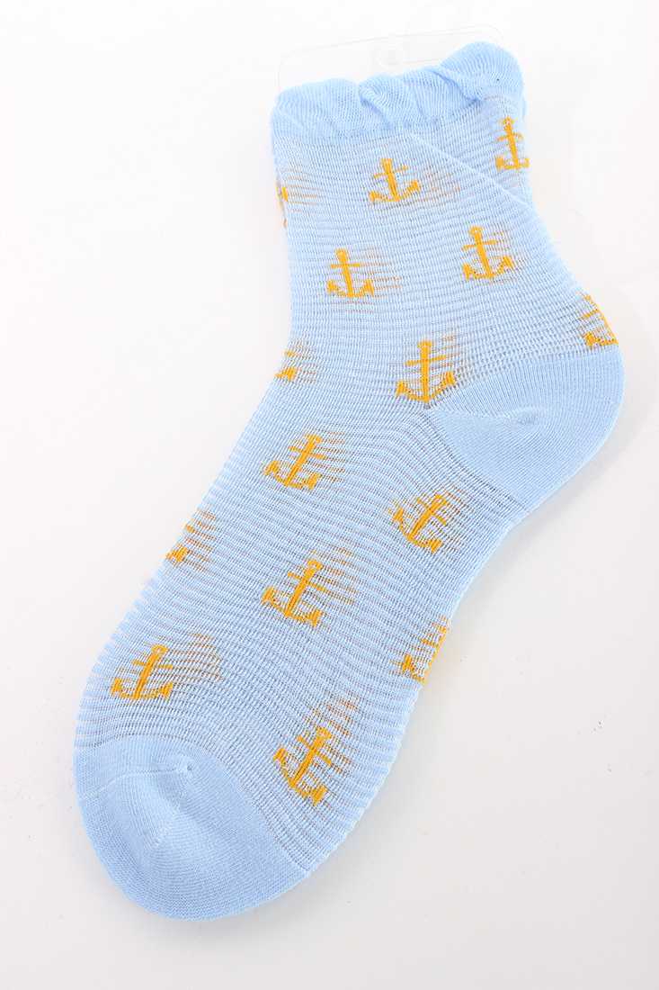 Light Blue Anchor Print Ankle Socks