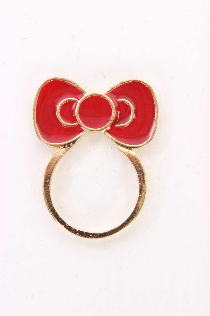 Red High Polish Metal Bow Design Cute Ring