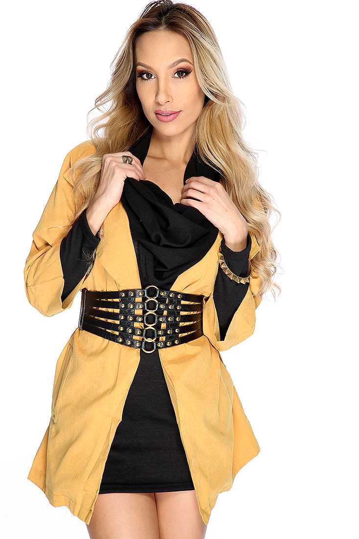 Mustard Open Front Quarter Sleeve Fall Jacket