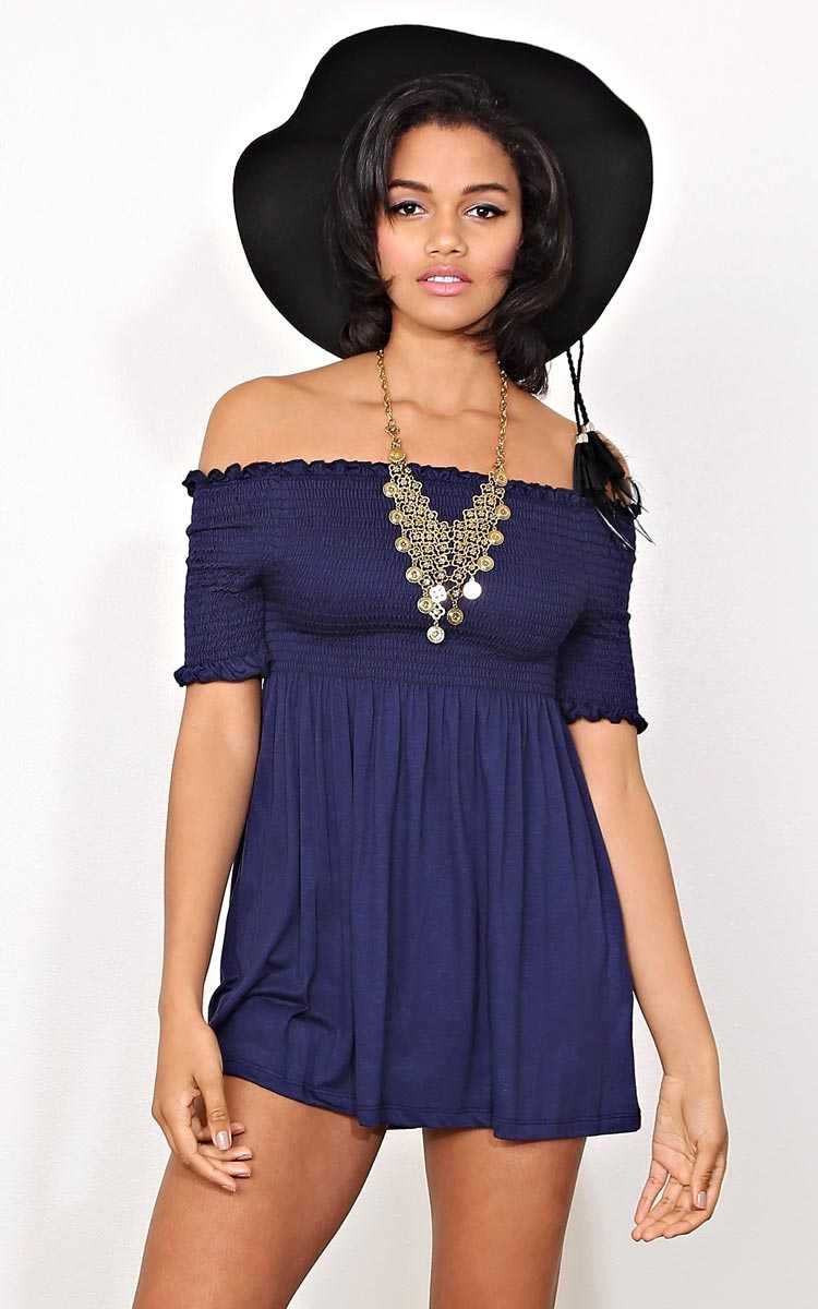 Sara Smocked Knit Top - MED - Navy in Size Medium by Styles For Less