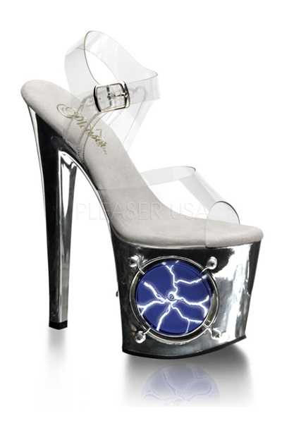Silver Chrome White Strobe Light Platform High Heels