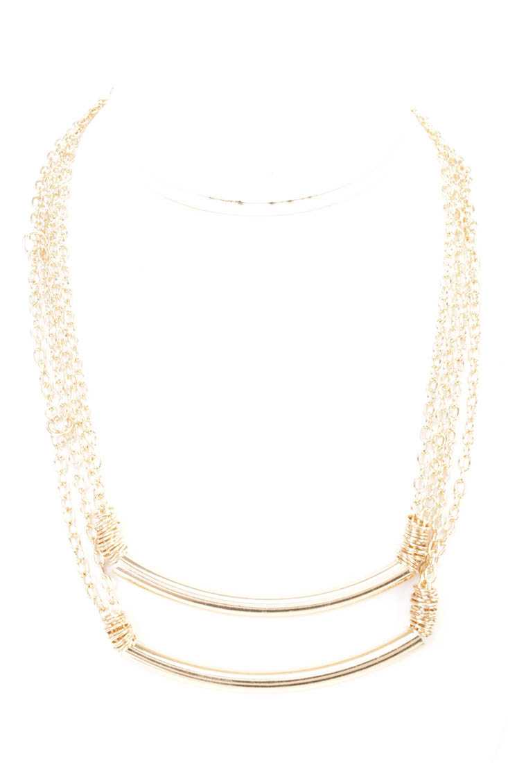 Gold High Polish Layered Long Bead Necklace