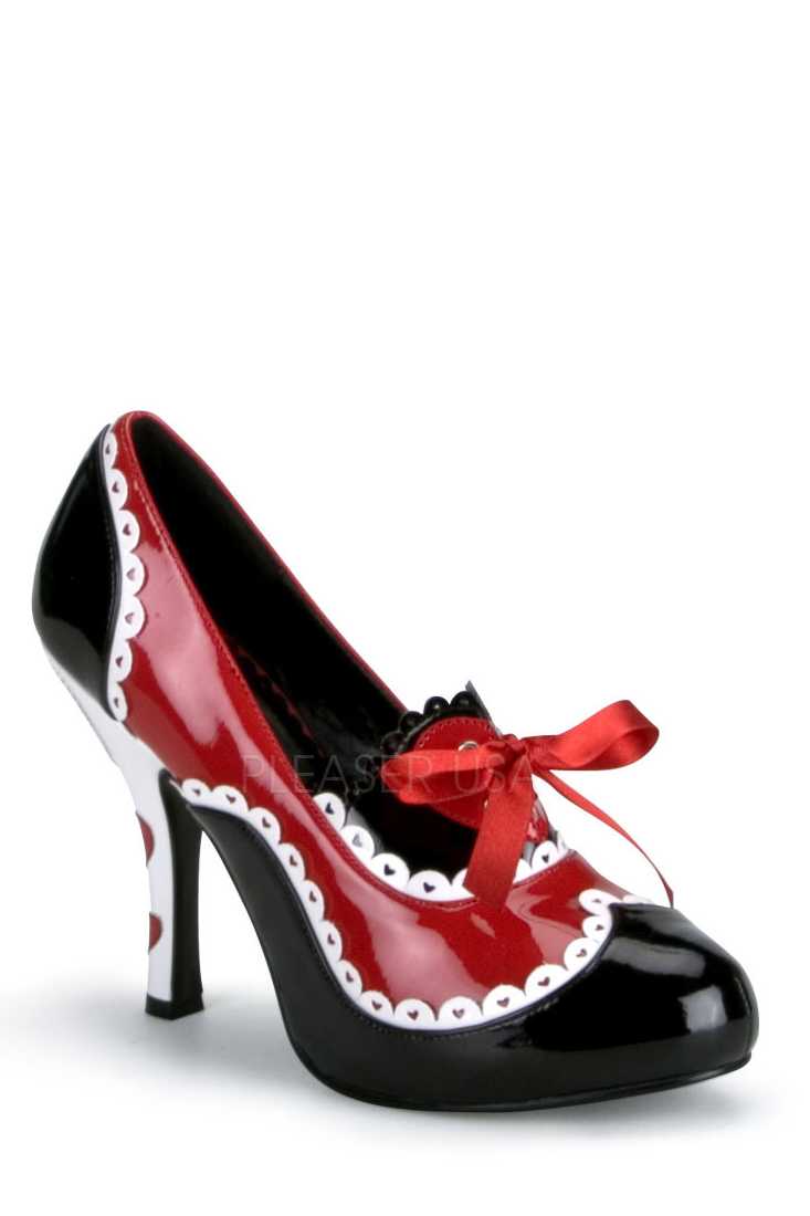 Black Red White Heart Scalloped High Heels Patent