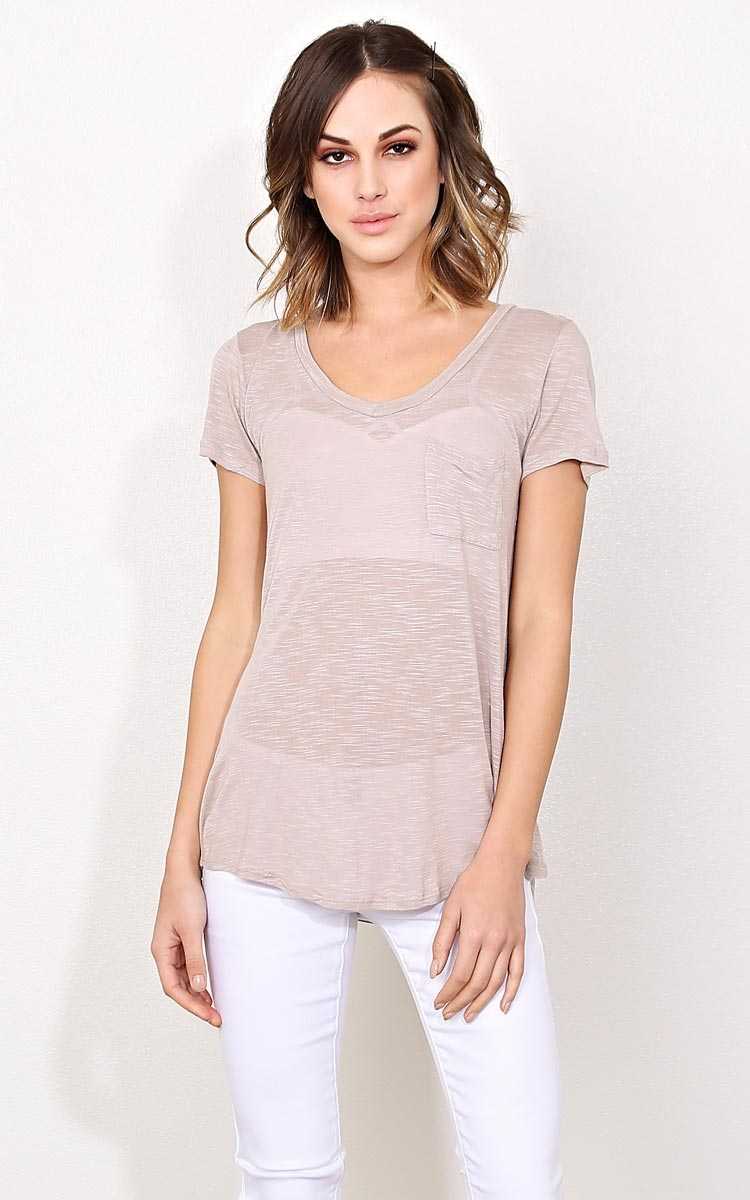 Mocha V Neck Pocket Tee - - Mocha in Size by Styles For Less