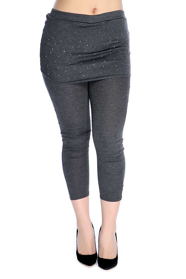 Sexy Charcoal Studded Skirt Overlay Leggings
