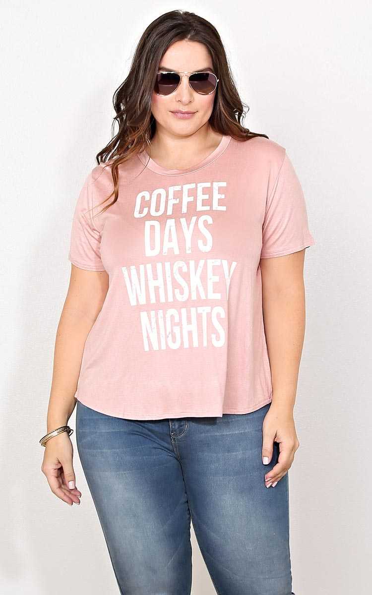 Plus Size COFFEE DAYS WHISKEY NIGHTS Top - Blush in Size 2X by Styles For Less