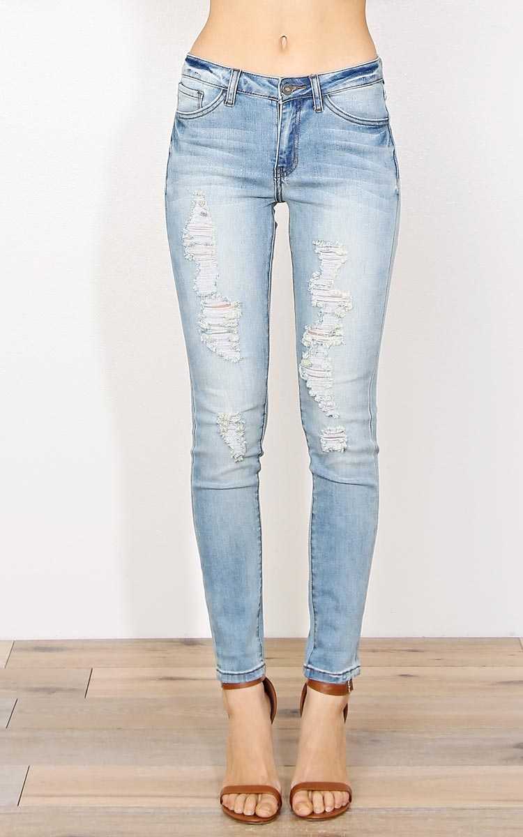 Take Your Time Denim Skinny Jeans - Lt Destroyed in Size by Styles For Less