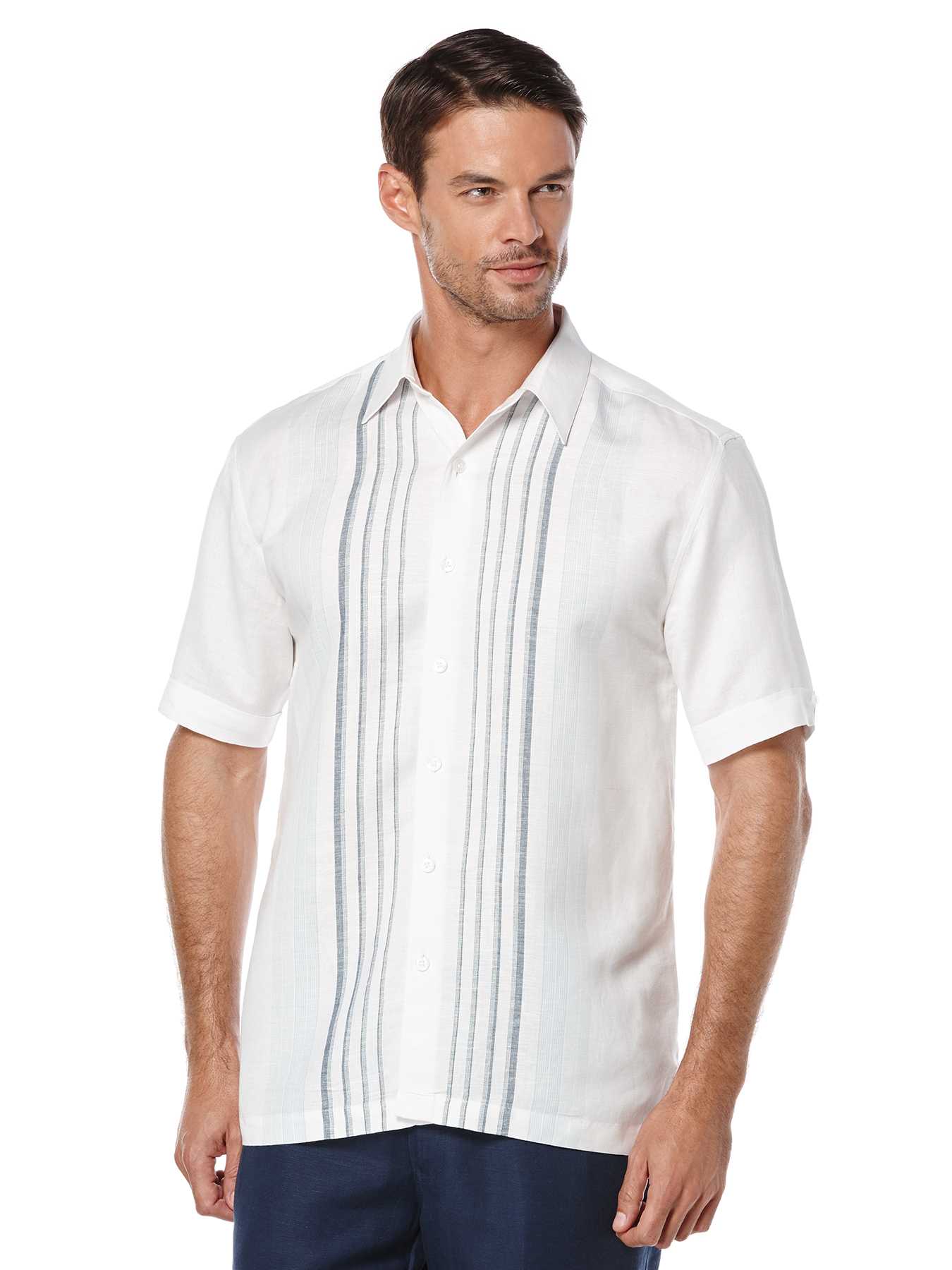 Cubavera Short Sleeve 100% Linen Ombre Stripe
