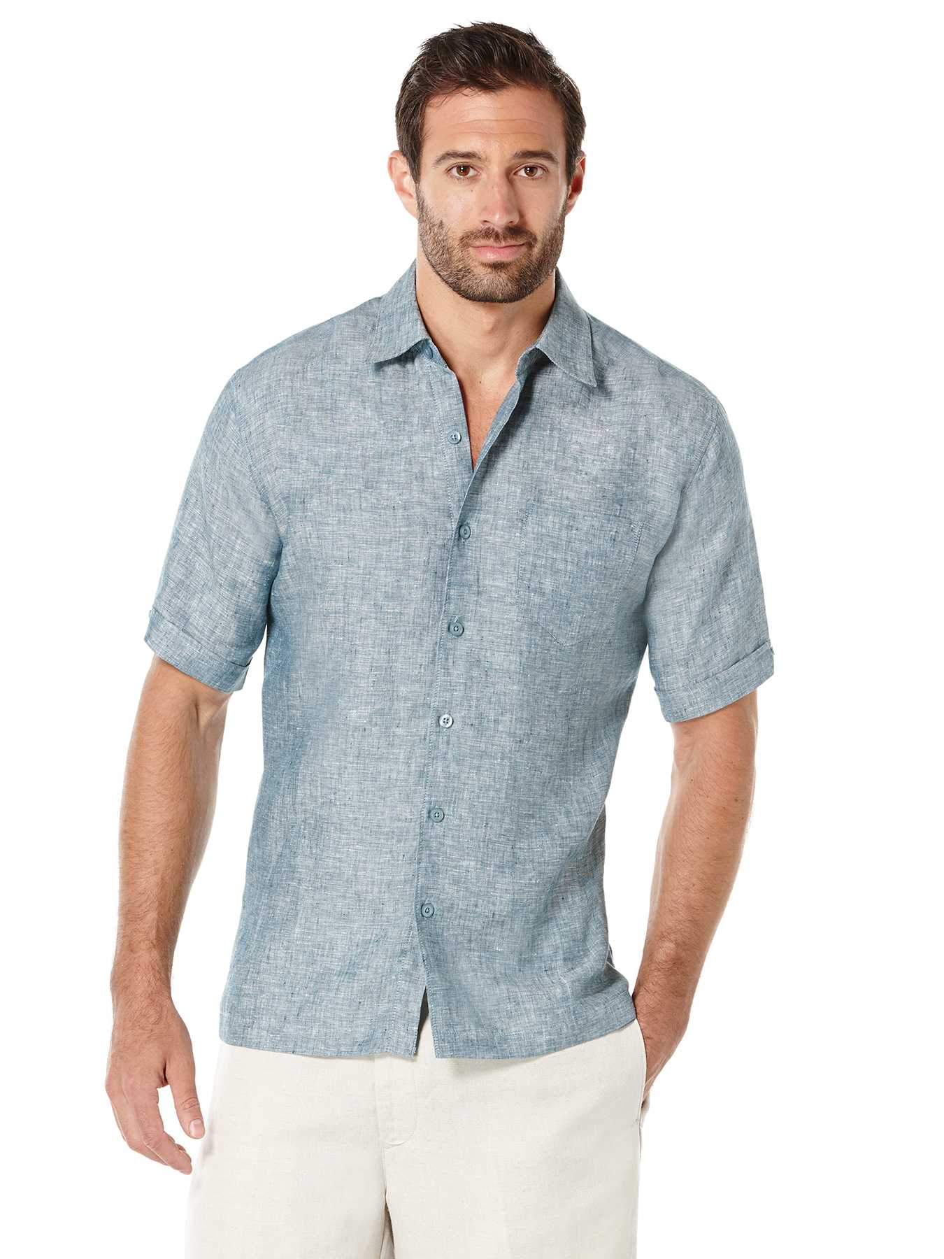 Cubavera 100% Linen Short Sleeve 1 Pocket Cross Dye Shirt