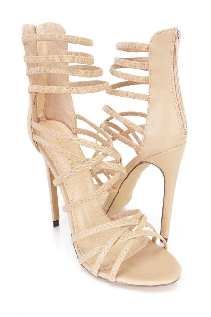 Nude Strappy Single Sole Heels Faux Leather