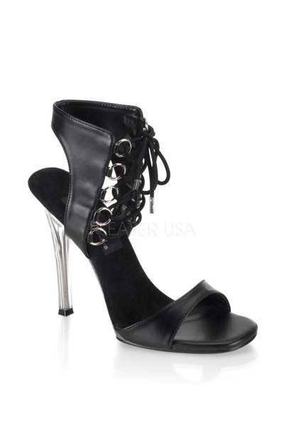 Clear Black Faux Leather Lace Up High Heels