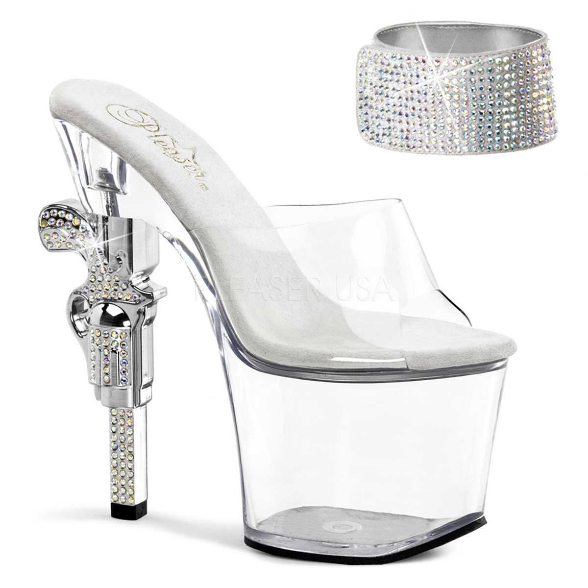 Clear Rhinestone Ankle Cuff Gun Heels PVC