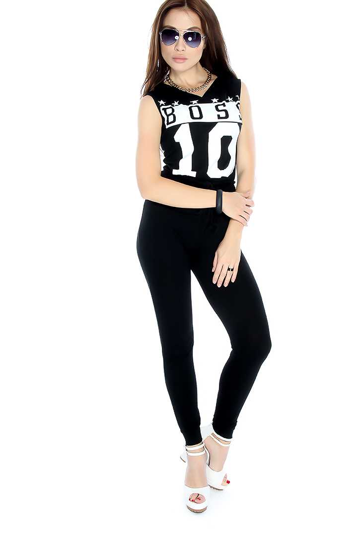 Stylish Black Sleeveless Graphic Print Jumpsuit