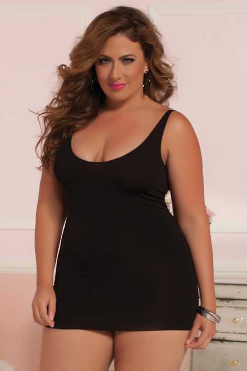 Black Sexy Criss Cross Back Seamless Lingerie Dress Plus Size