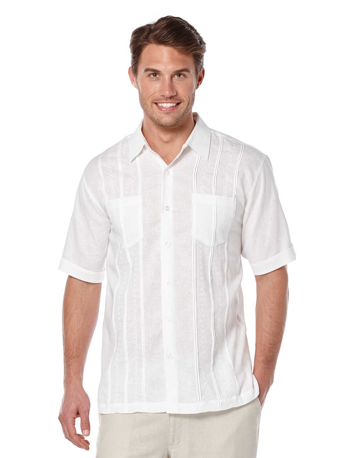 Cubavera Short Sleeve 100%  Linen 2 Pocket Tuck With Embroidery