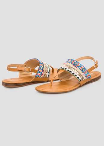 Beaded T-Strap Sandal - Wide Width