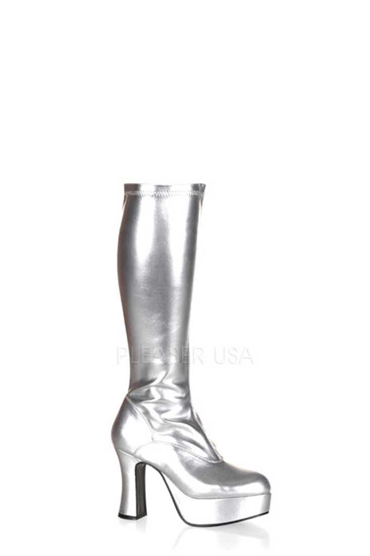 Silver Chunky Platform GoGo Boots Patent