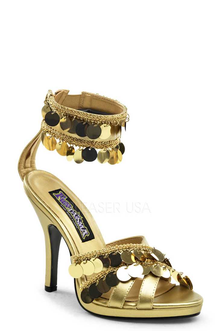 Gold Bohemian Chime Strappy High Heels Faux Leather