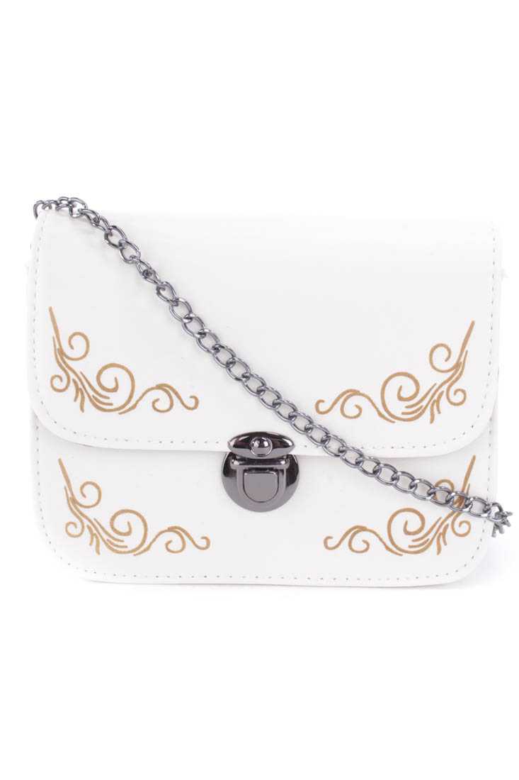Cream Metallic Print Faux Leather Mini Handbag