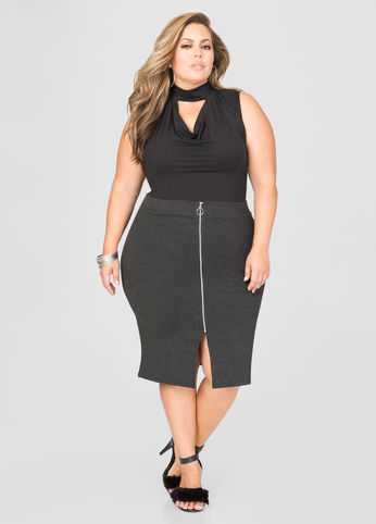 Zip Front Ponte Pencil Skirt