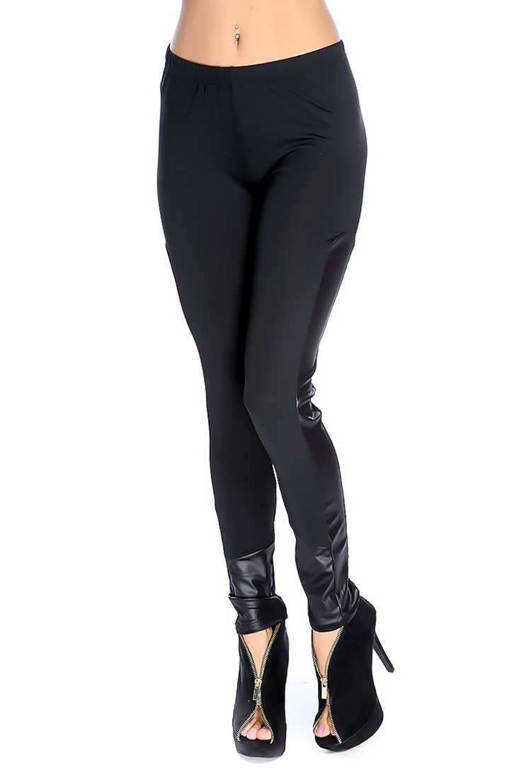 Black Faux Leather Trim Leggings