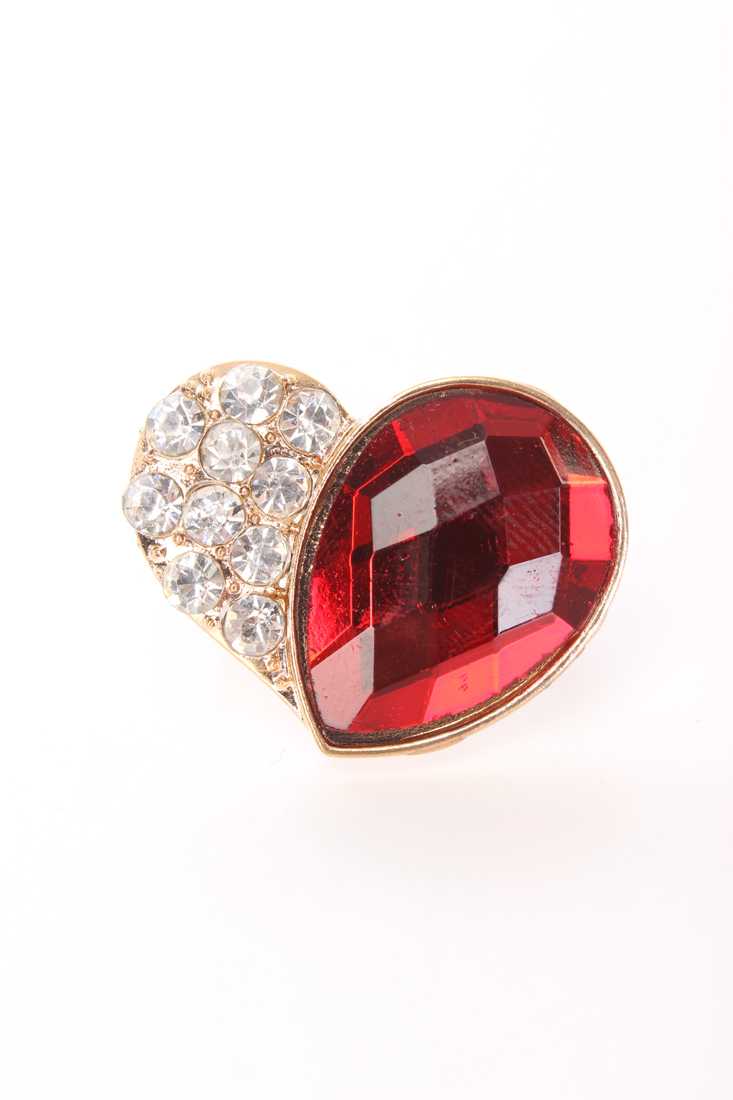 Red Gold Rhinestone Heart Ring