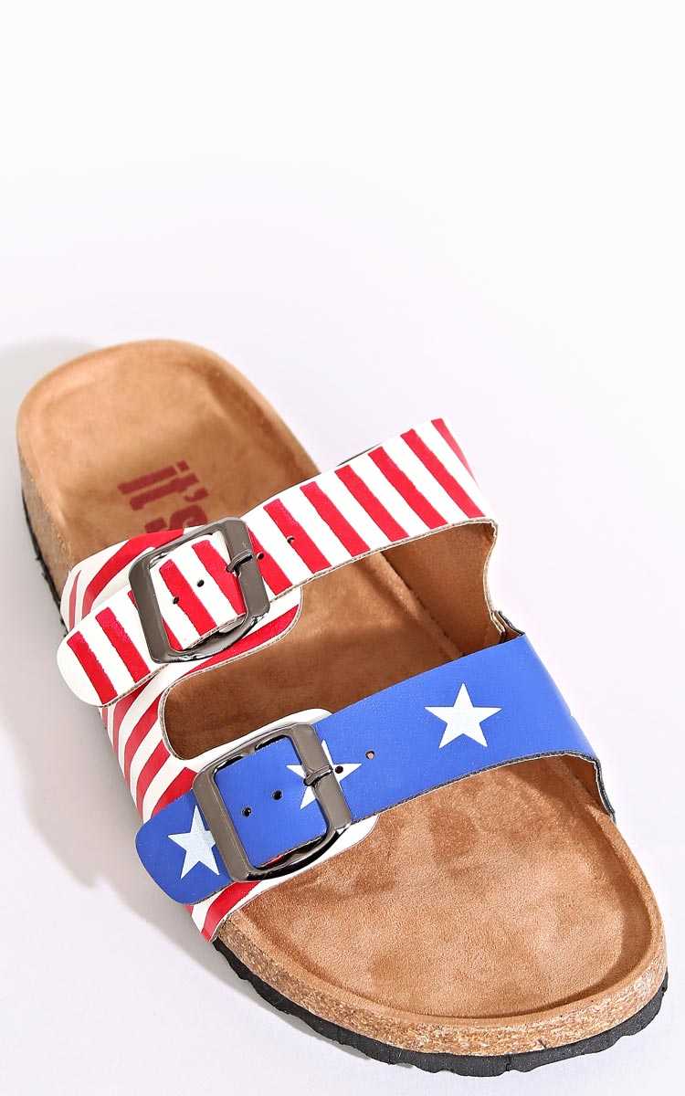 New Americana Slip On Sandals - Red Combo in Size by Styles For Less
