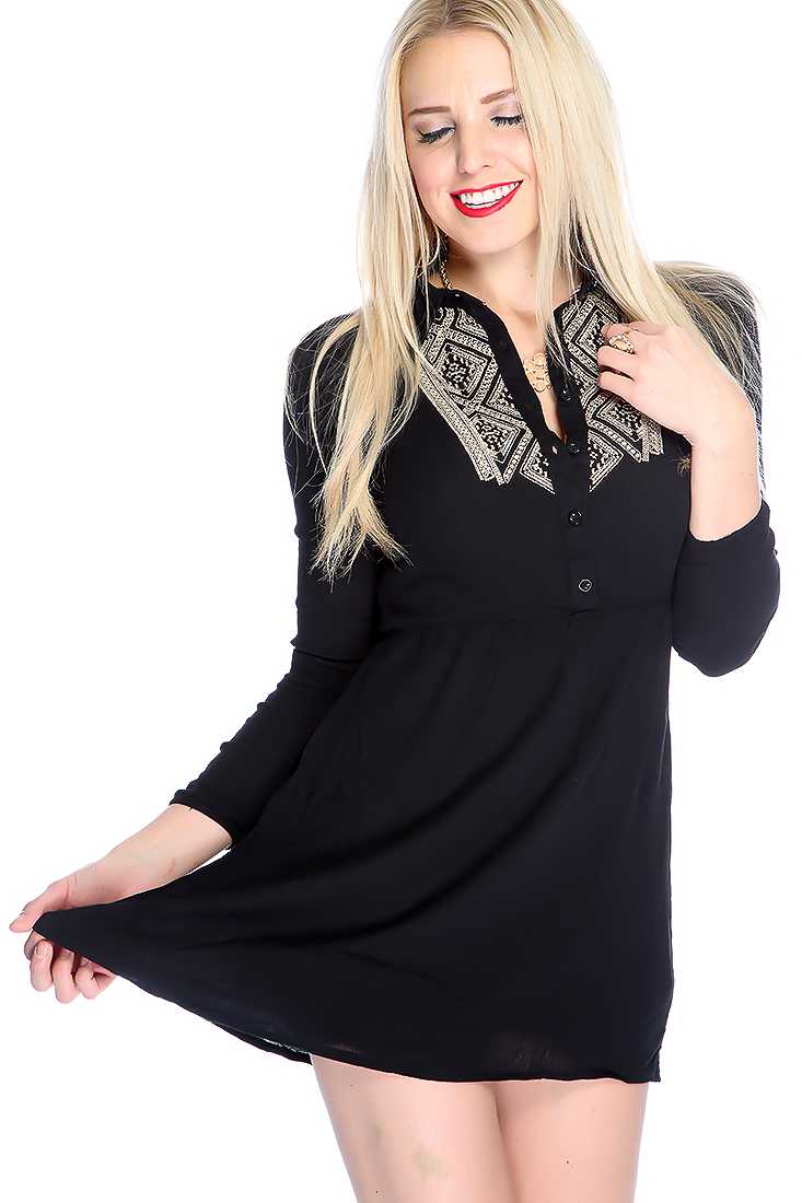 Sexy Black Long Sleeves Button Up Closure Knitted Casual Dress