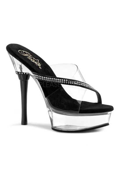 Clear Black Rhinestone Strappy High Heels