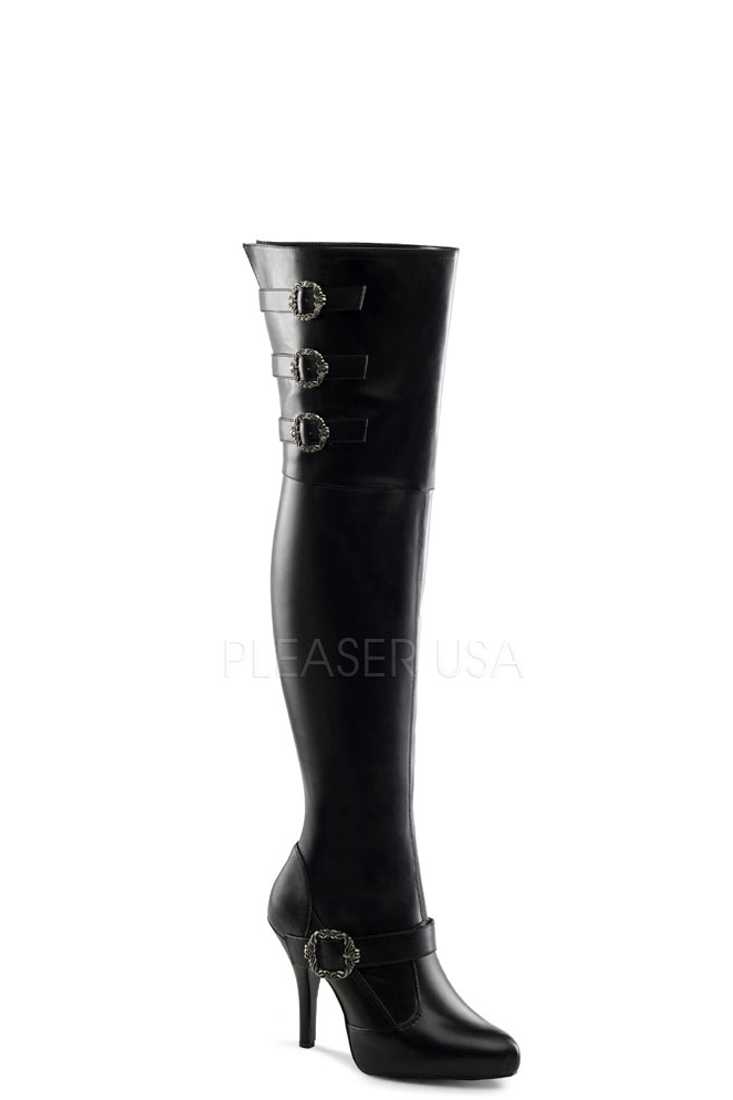 Black Thigh High Wide Width Boots Faux Leather