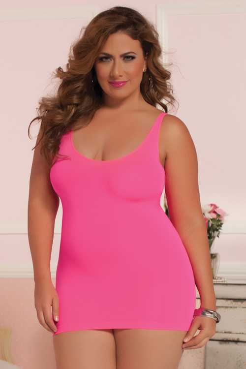 Pink Sexy Criss Cross Back Seamless Lingerie Dress Plus Size