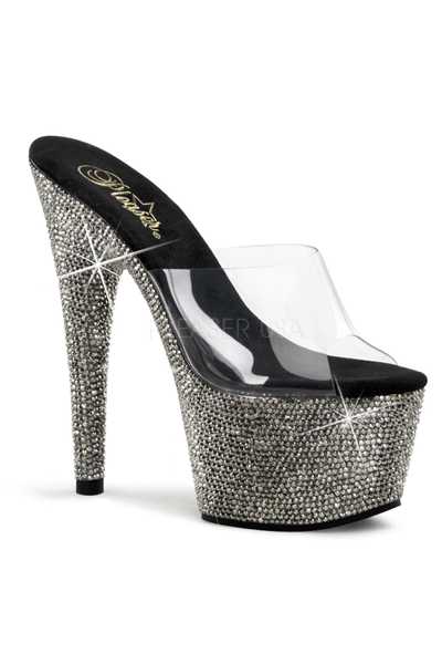 Clear Pewter Rhinestone Platform High Heels