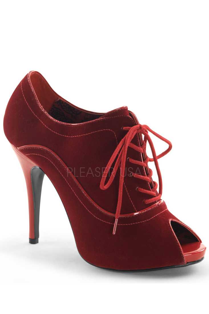 Burgundy Lace Up Peep Toe Ankle Booties Velvet