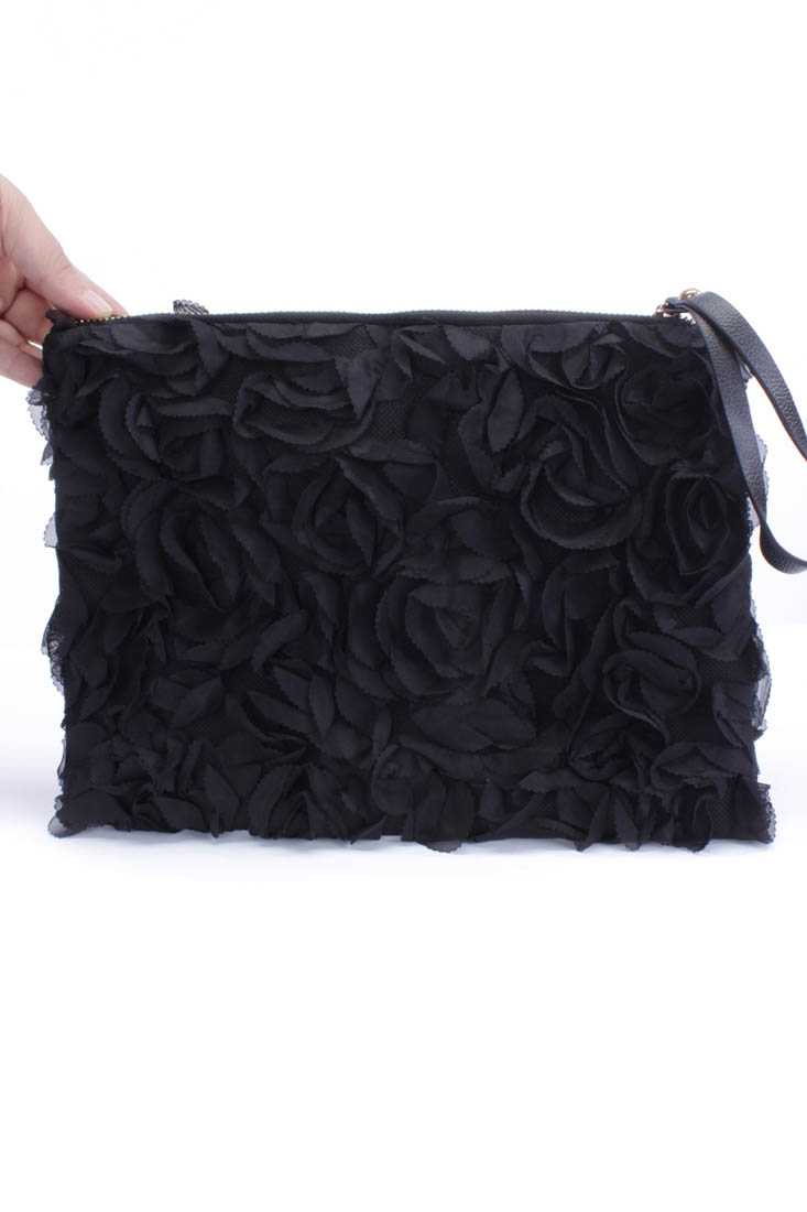 Black Mesh Fabric Clutch Handbag