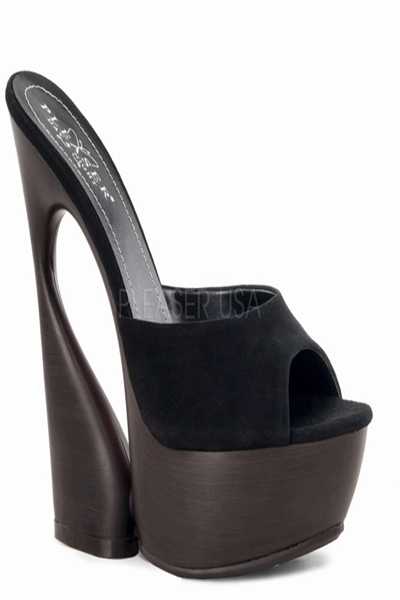 Black Suede One Band Slip-On Slide Sculptured Platform Wedge Heel