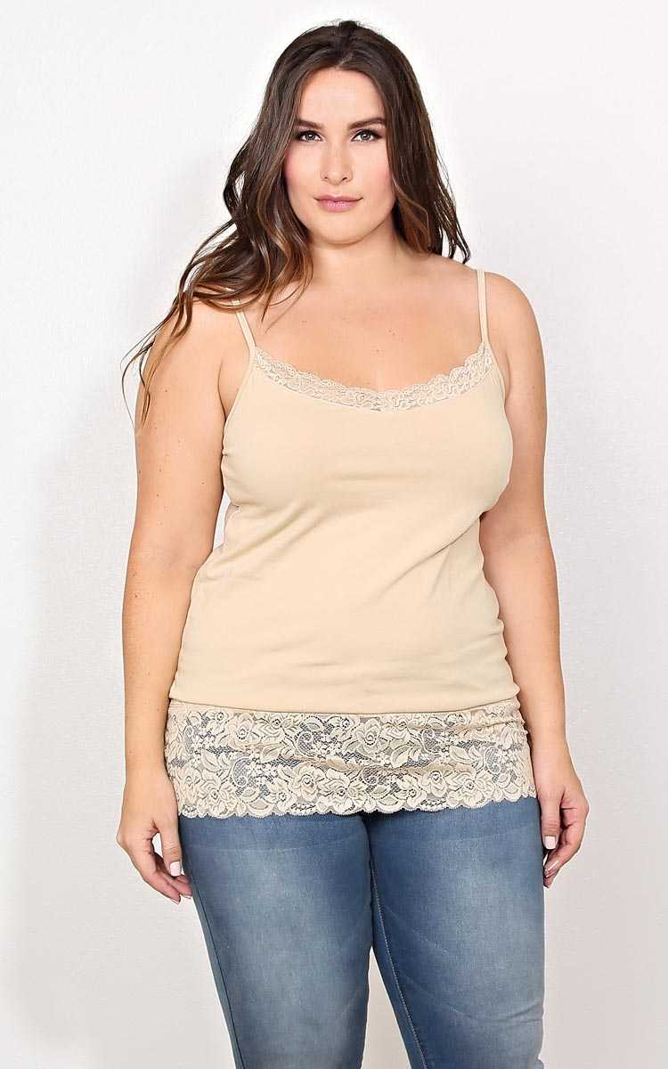 Plus Size Tan Lace Trim Cami - Taupe in Size by Styles For Less