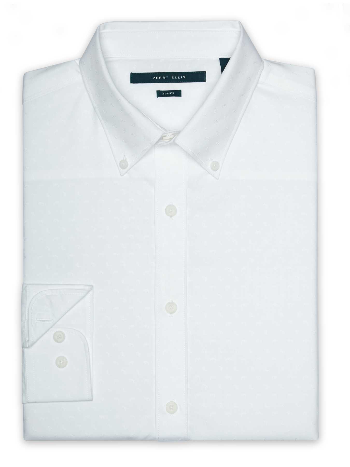 Perry Ellis Slim Fit Solid White Textured Shirt