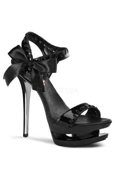 Black Pewter Patent Bow Tie Platform High Heels